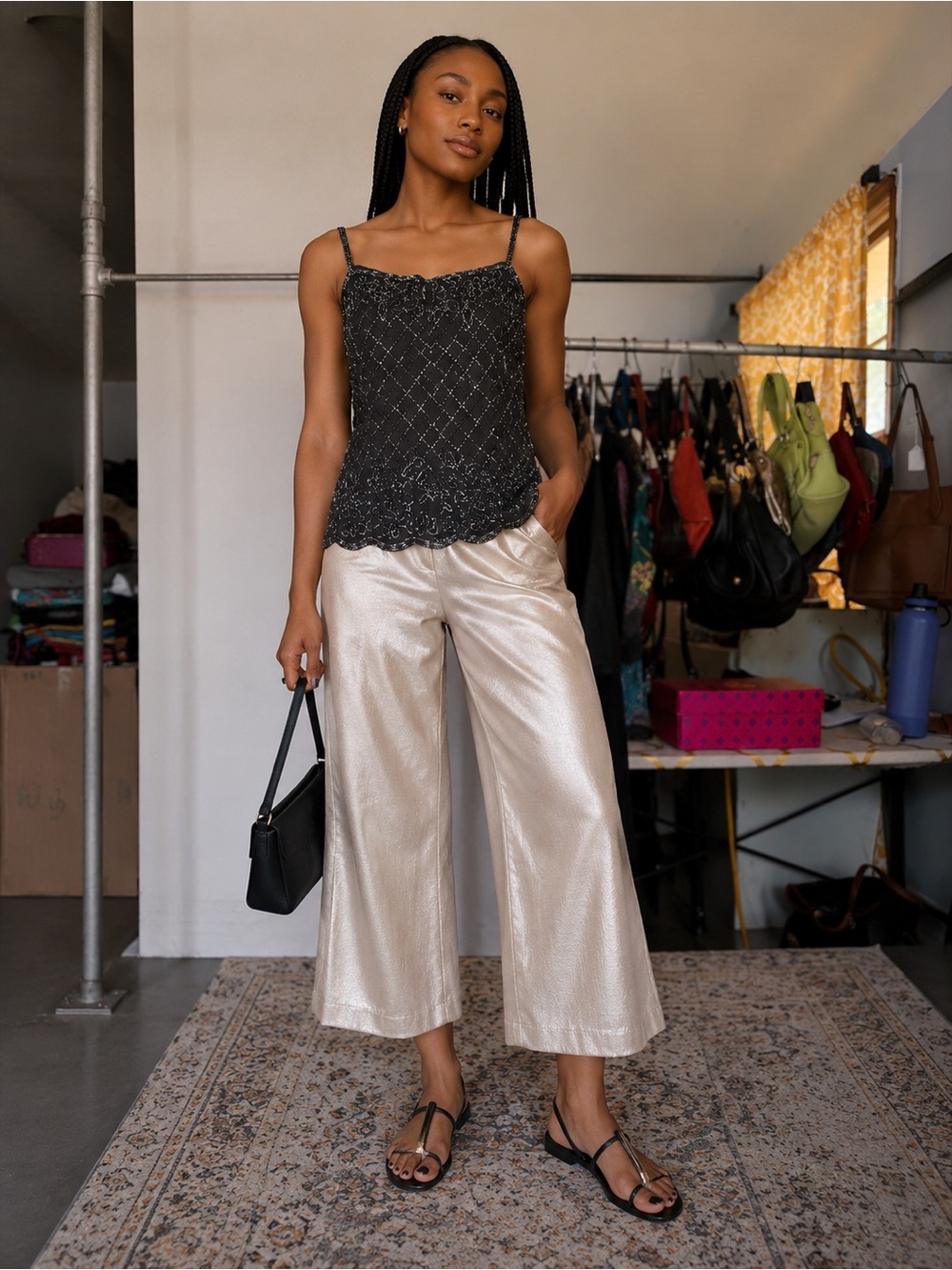 Angelica Black Beaded Camisole Top